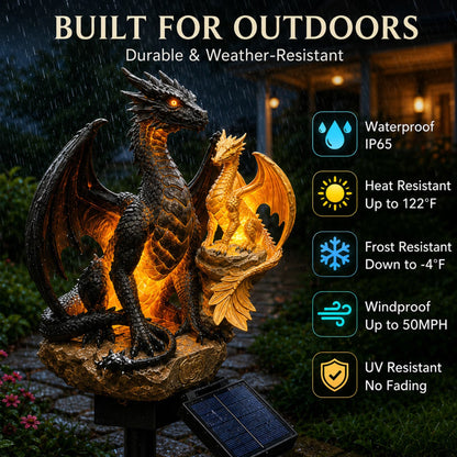 Dragon Lover's Gift Solar LED Dragon Statue – Waterproof Garden & Patio Ornament