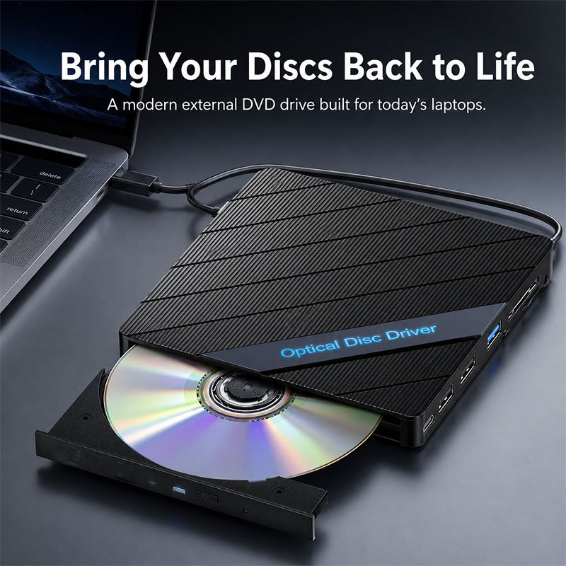 All-in-One External DVD Drive – Read, Burn, Transfer & Expand Your Laptop Connections