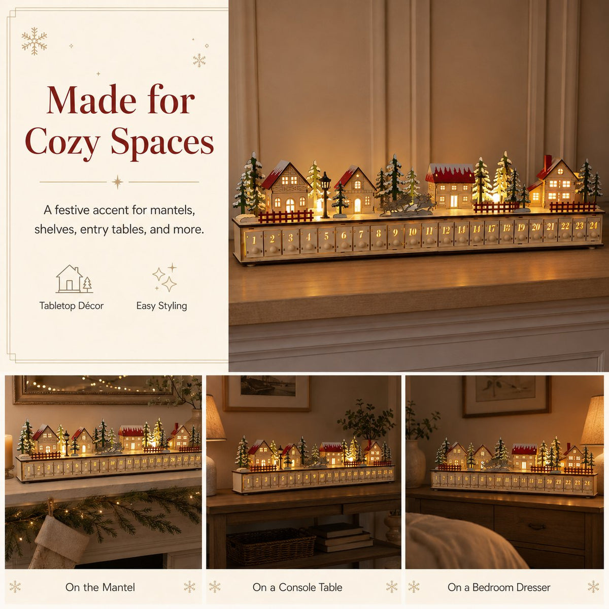Christmas Magic Lighted Wooden Christmas Advent Calendar 24 Drawers for Festive Holiday Countdown
