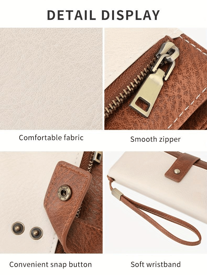 Women's long wallet, stylish clutch, elegant solid color RFID blocking leather wallet