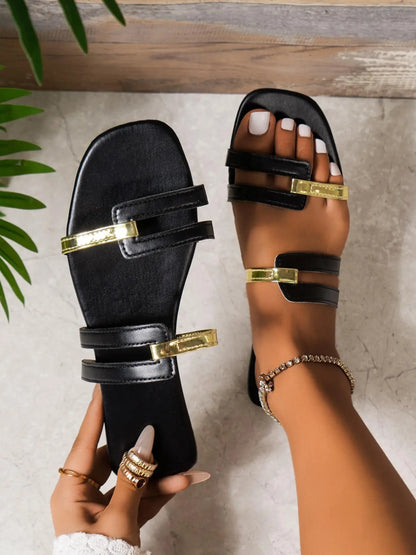 Women's Slides – Square Toe, Low Heel, Slip-On