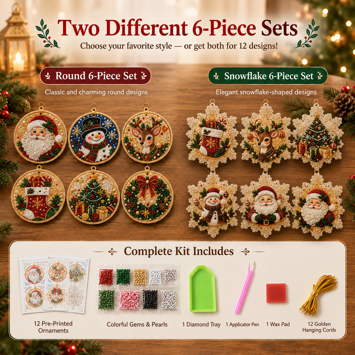 DIY Diamond Painting Christmas Ornaments – 6Pc Set