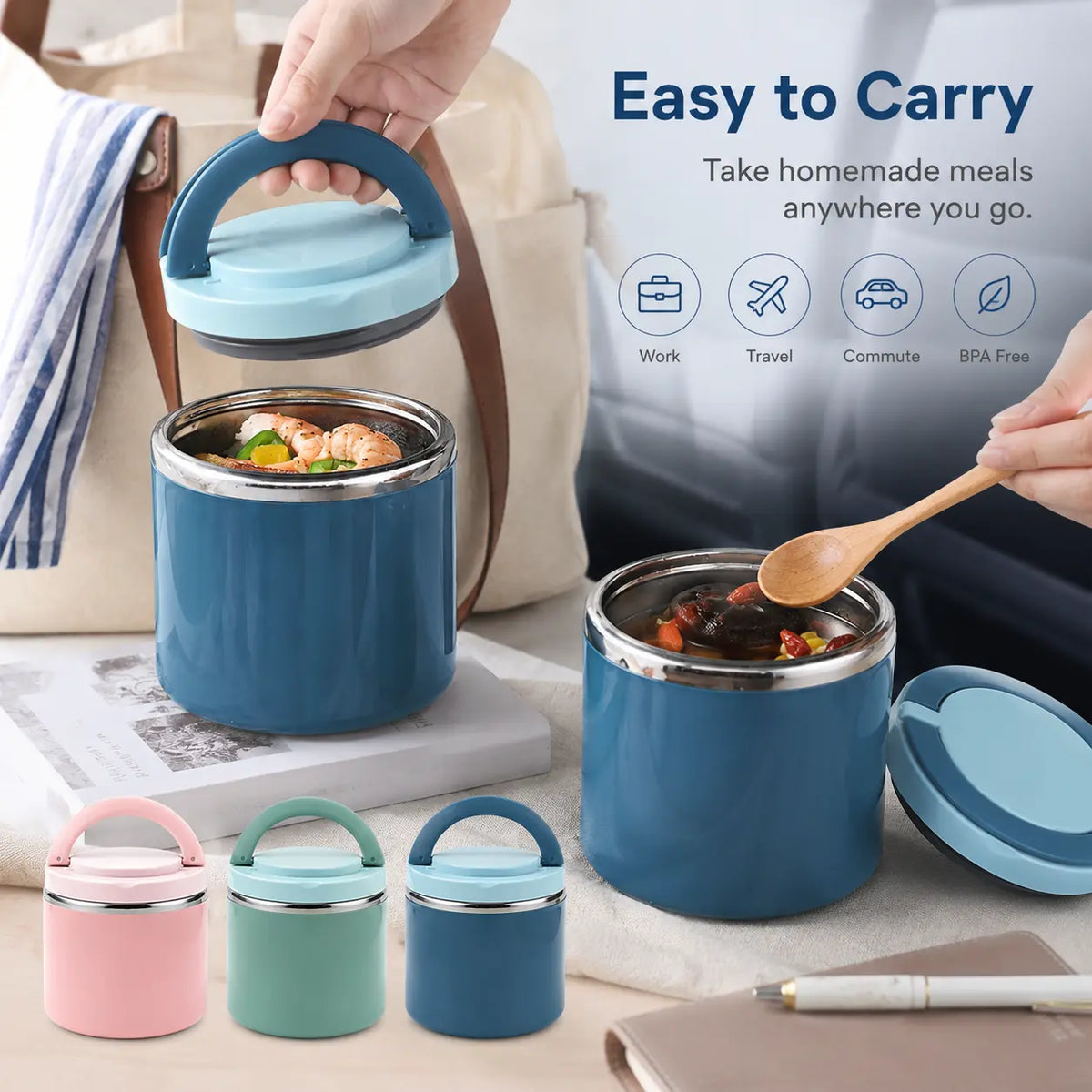 Stainless Steel Bento Style Boxed Lunch Box with Handle