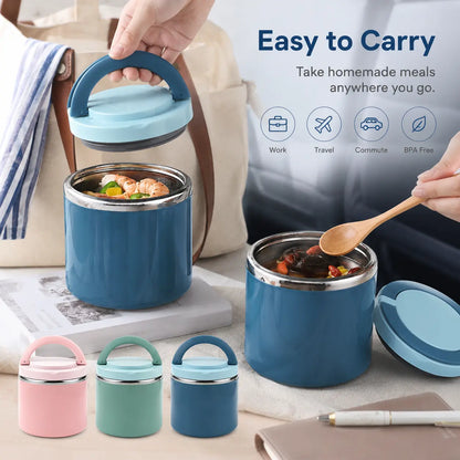Stainless Steel Bento Style Boxed Lunch Box with Handle