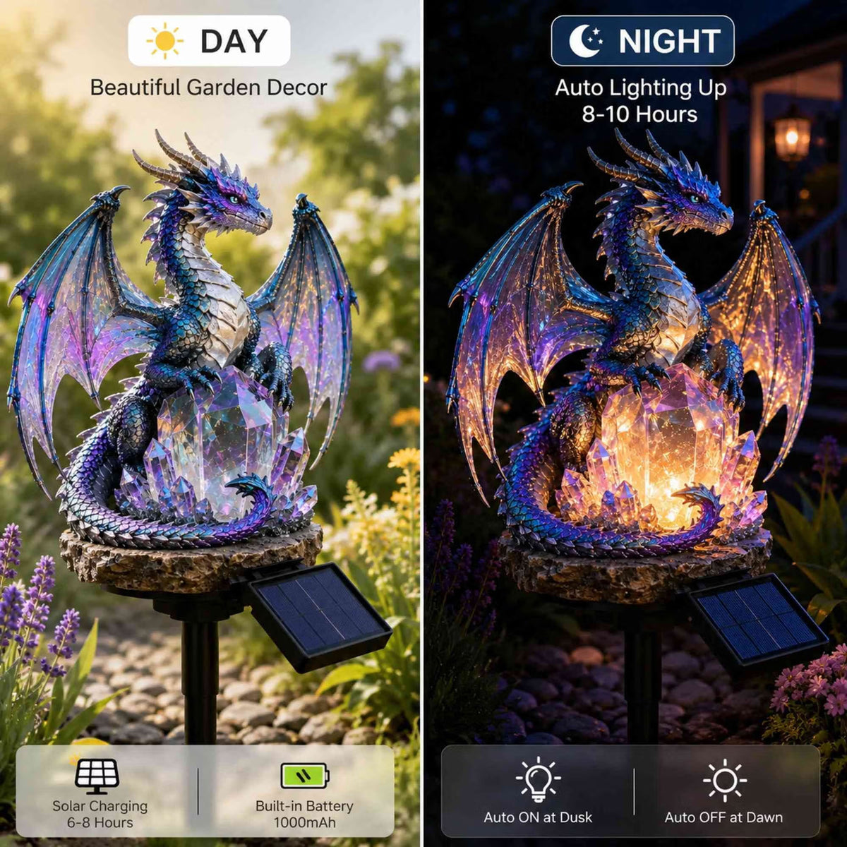 Dragon Lover's Gift Solar LED Dragon Statue – Waterproof Garden & Patio Ornament