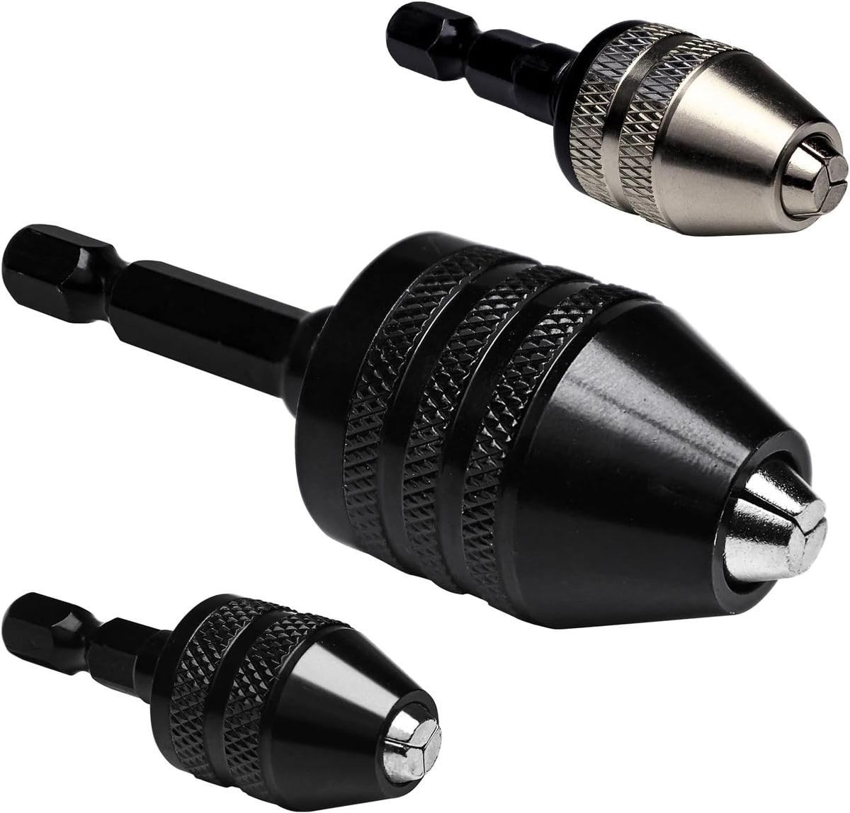3-Piece Keyless Drill Chuck Adapter Set, 0.3-3.6mm and 0.6-8mm for Impact Drivers and Power Drills