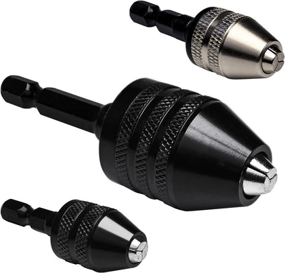 3-Piece Keyless Drill Chuck Adapter Set, 0.3-3.6mm and 0.6-8mm for Impact Drivers and Power Drills