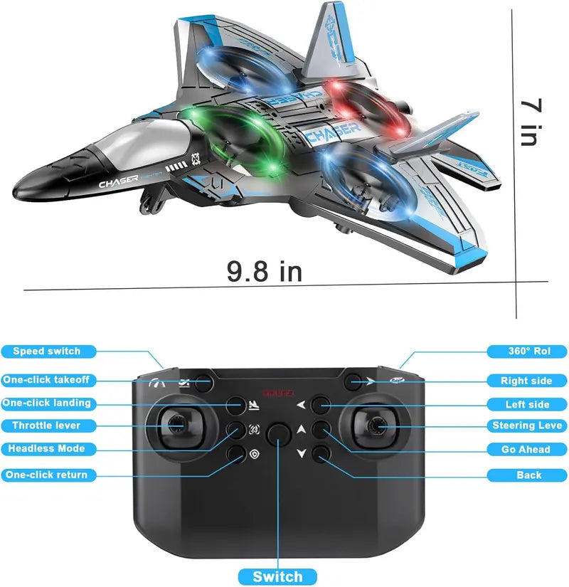 2.4G Remote Control Stunt Fighter Plane, Beginner Friendly RC Drone Aircraft With Headless Mode