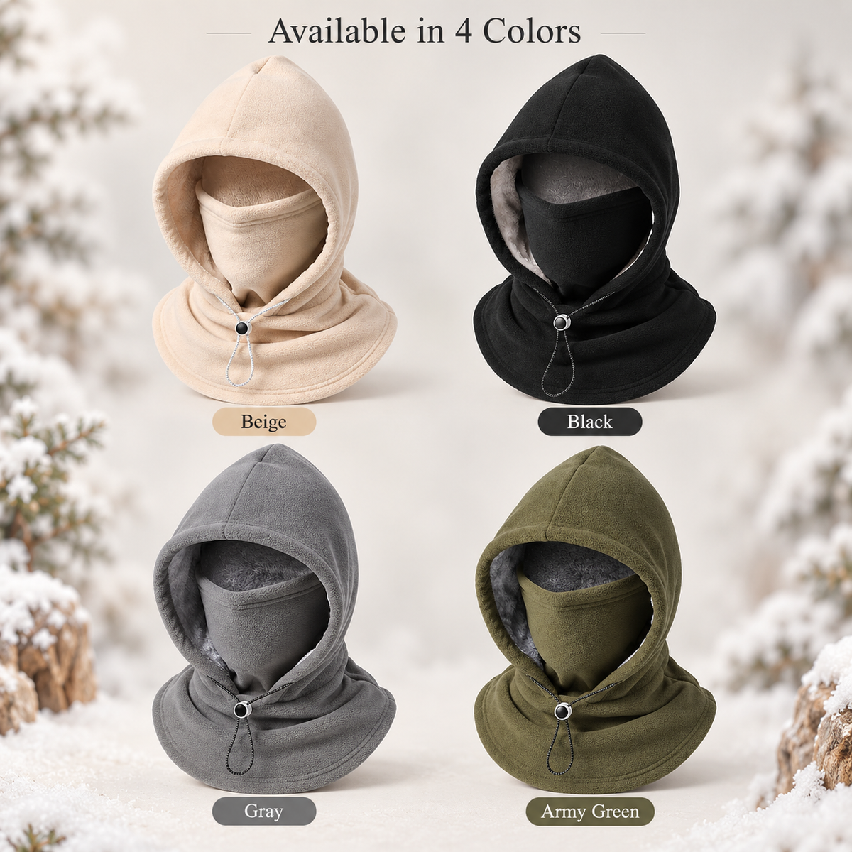 3-in-1 Winter Fleece Balaclava Hood Warm Face, Ear & Neck Cover