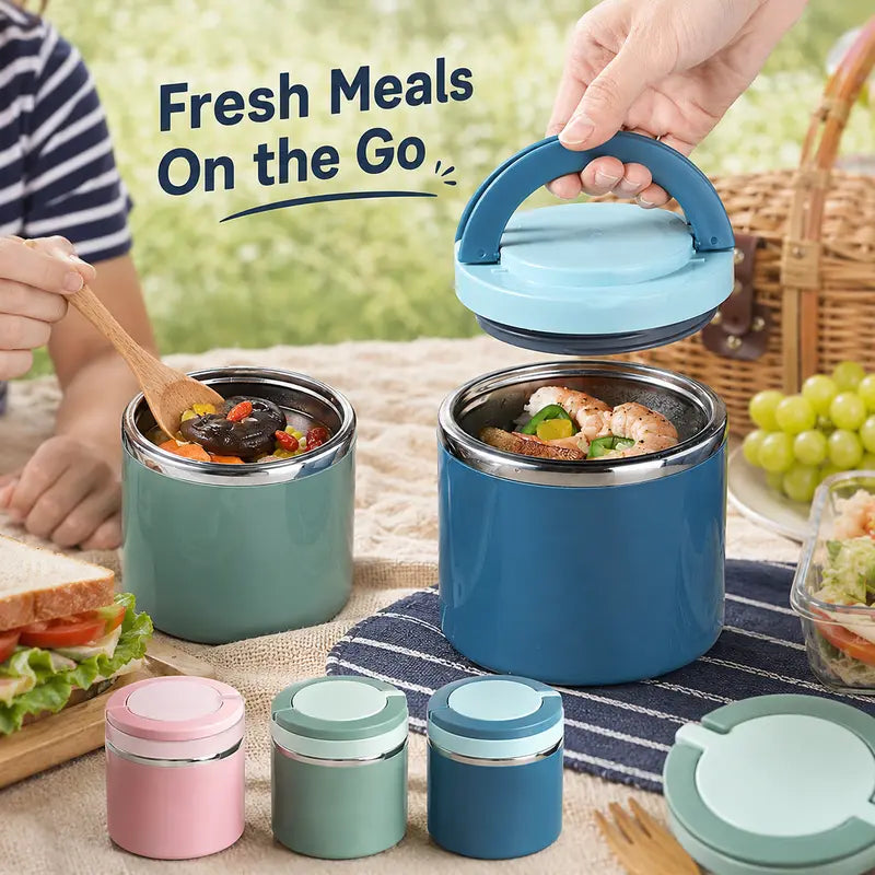 Stainless Steel Bento Style Boxed Lunch Box with Handle