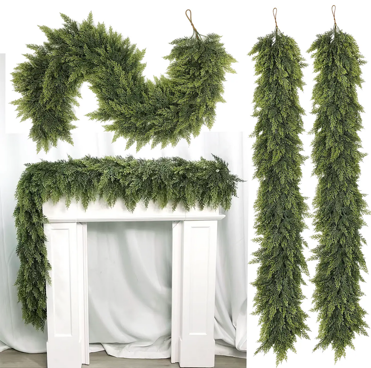 CHRISTMAS FAVORITE | Artificial Cedar Garland 2-Pack – 6 FT Faux Greenery for Mantels, Tables, Stairs & Walls