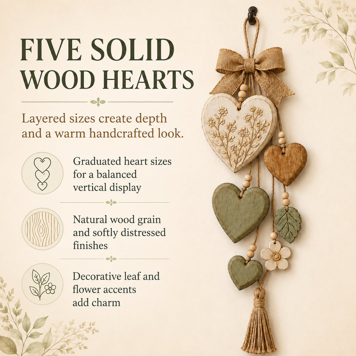 Rustic Heart & Wildflower Wall Hanging – Solid Wood Farmhouse Décor