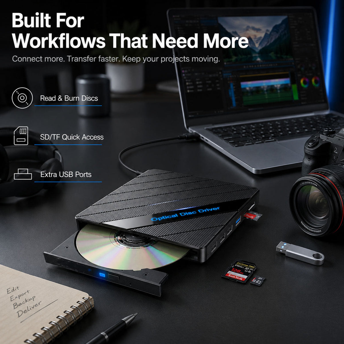 All-in-One External DVD Drive – Read, Burn, Transfer & Expand Your Laptop Connections