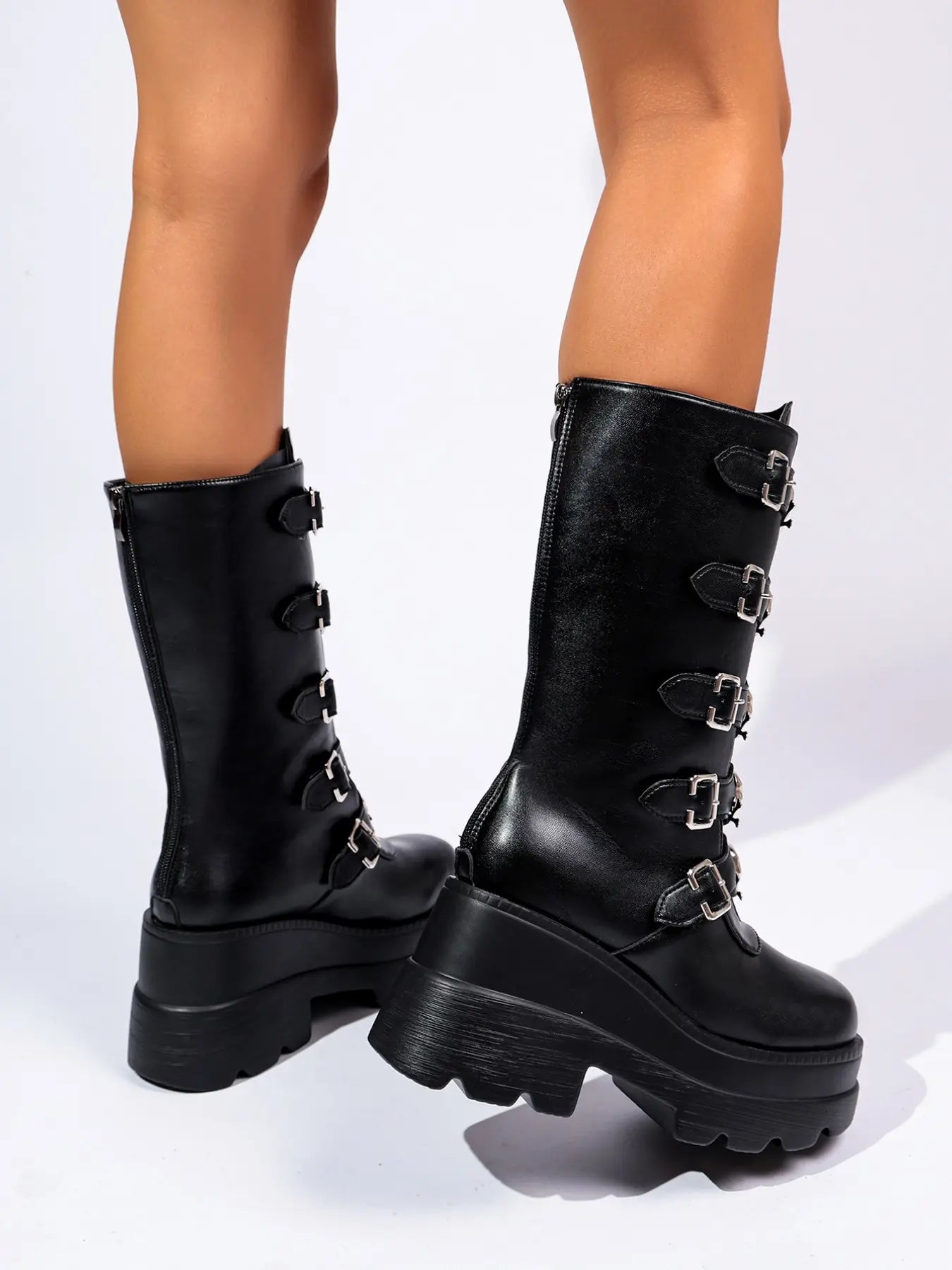 Women's Gothic Mid-Calf Boots – Platform, Chunky Sole