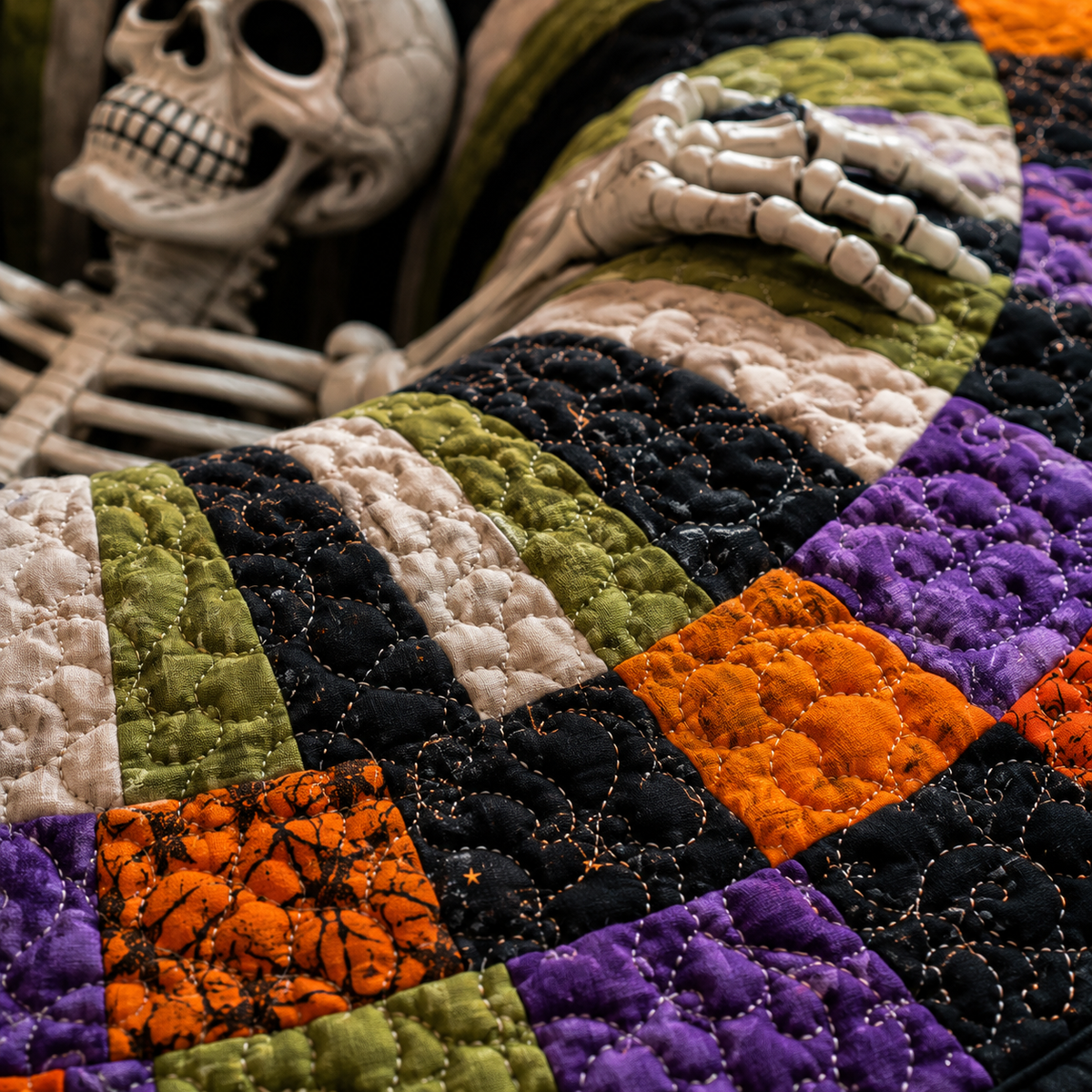 Limited Edition 3D Skeleton Optical Illusion Rug – Quilted Round Halloween Accent