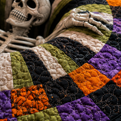 Limited Edition 3D Skeleton Optical Illusion Rug – Quilted Round Halloween Accent