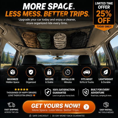 Car Ceiling Cargo Net | Hidden Roof Storage Organizer