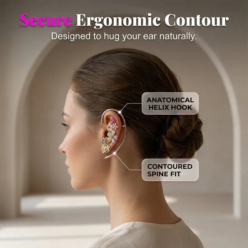 LIMITED-TIME ! Vibrant Floral Crawler Earrings – Multicolor Rhinestone, Lightweight, Hypoallergenic