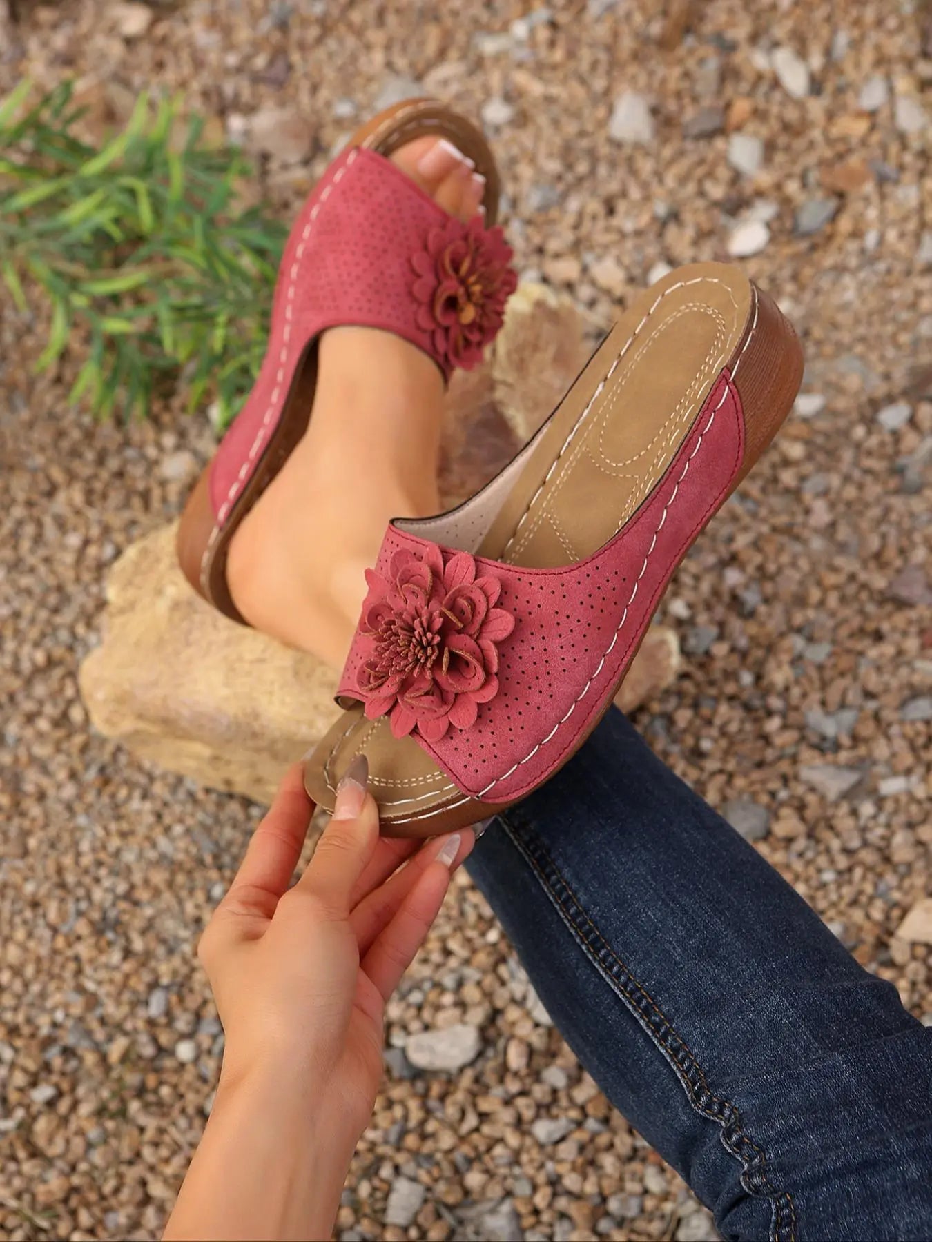 Women's Floral Wedge Sandals – Platform, Slip-On