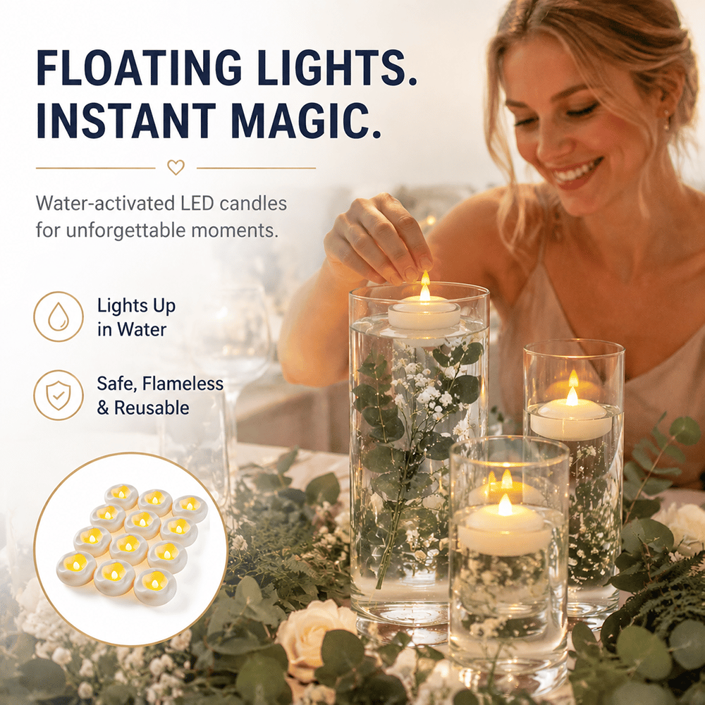 Water-Activated Floating LED candle shape – Flameless Waterproof Ambiance for Any Occasion