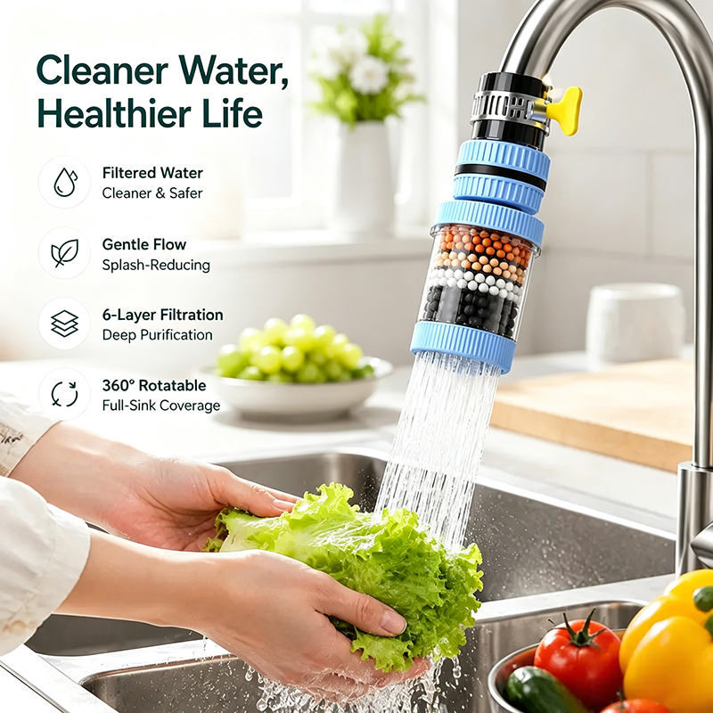 6 Layer Filtration Faucet Water Filter 360 Degrees Rotatable Splash Free