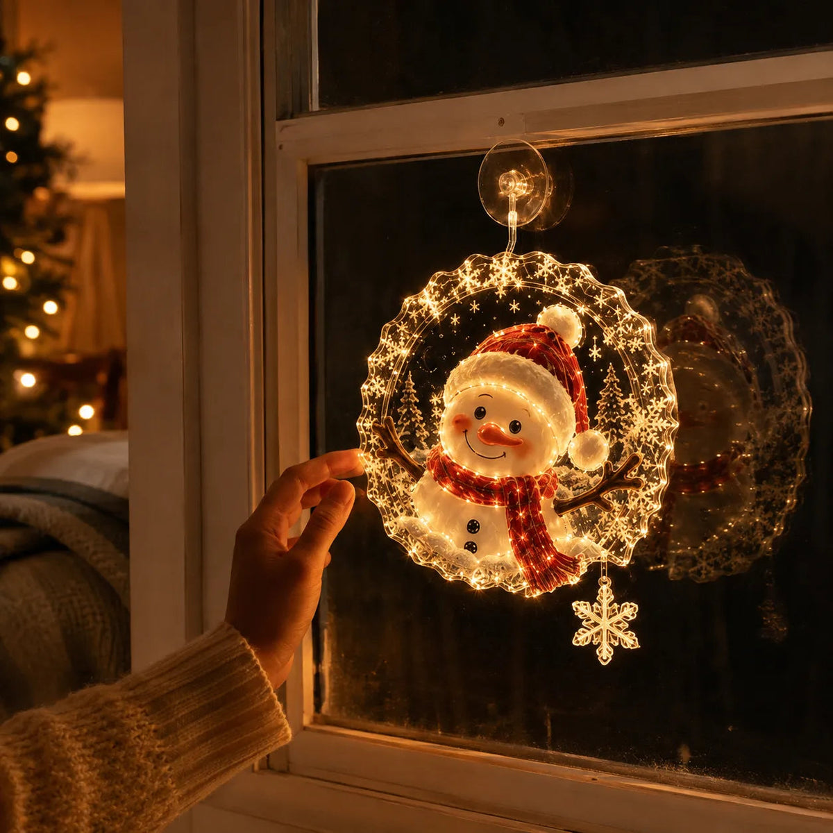 Last Day 50% OFFLighted Christmas Window Decoration with Suction Cup | Warm LED Window Light with Double-Layer Design & Multiple Festive Styles Flat Version
