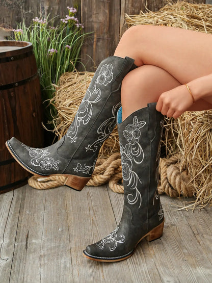 Women's Vintage Embroidered Boots – Western, Pointed Toe