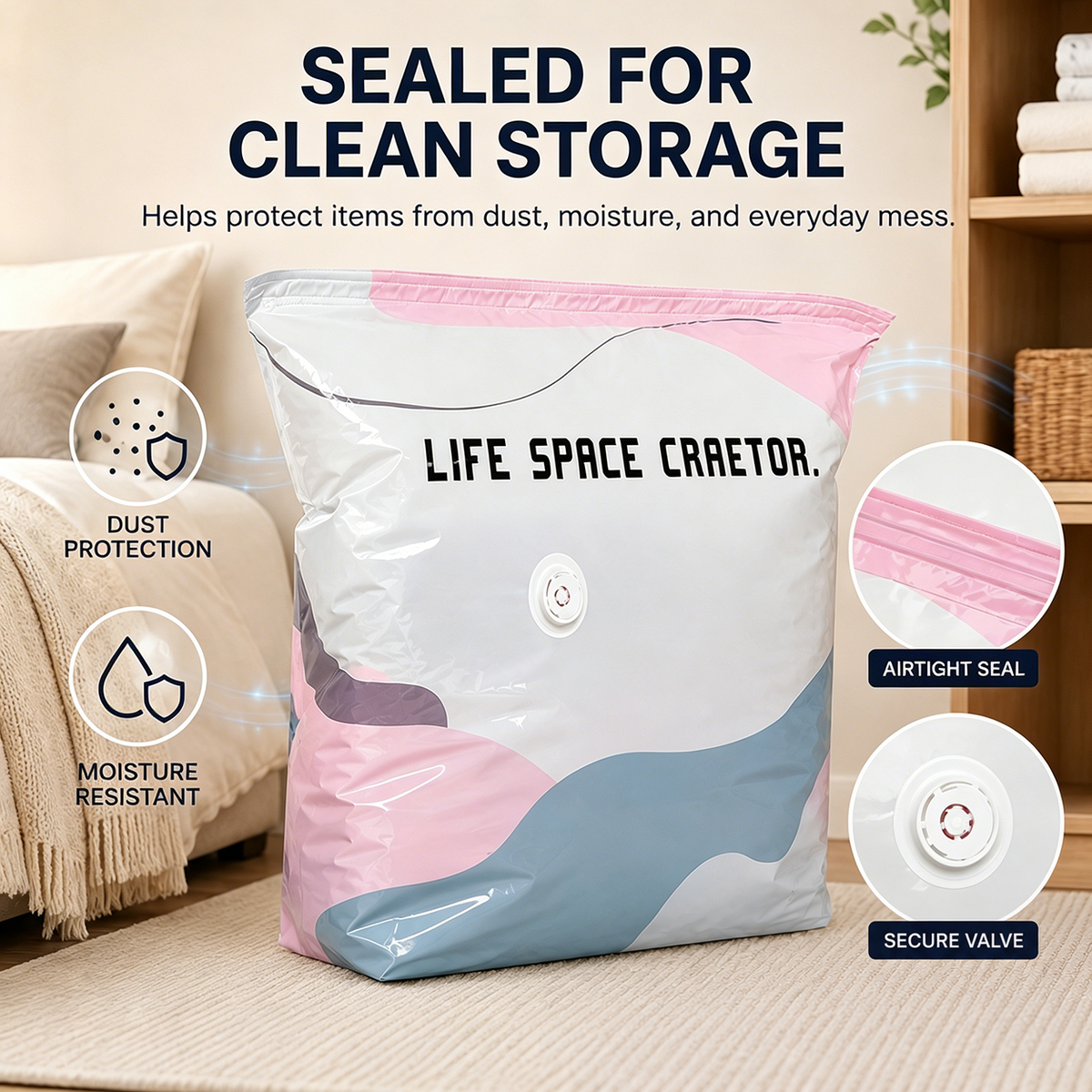 NO-PUMP VACUUM STORAGE BAGS