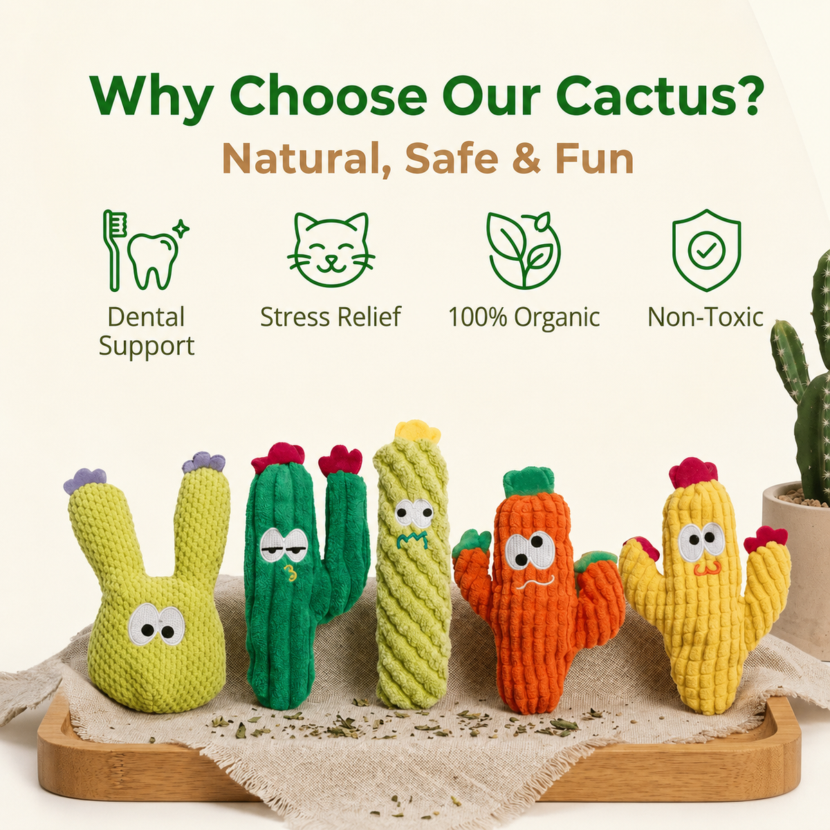 Last Day Promotion 49% OFF5pcHandmade Soft Cactus Kitten Chew Toys with Natural Catnip