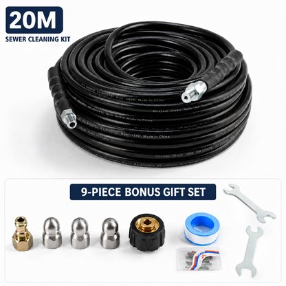 Professional 9-Piece Sewer Cleaning Set – High-Pressure Hose for Tough Clogs & Buildup