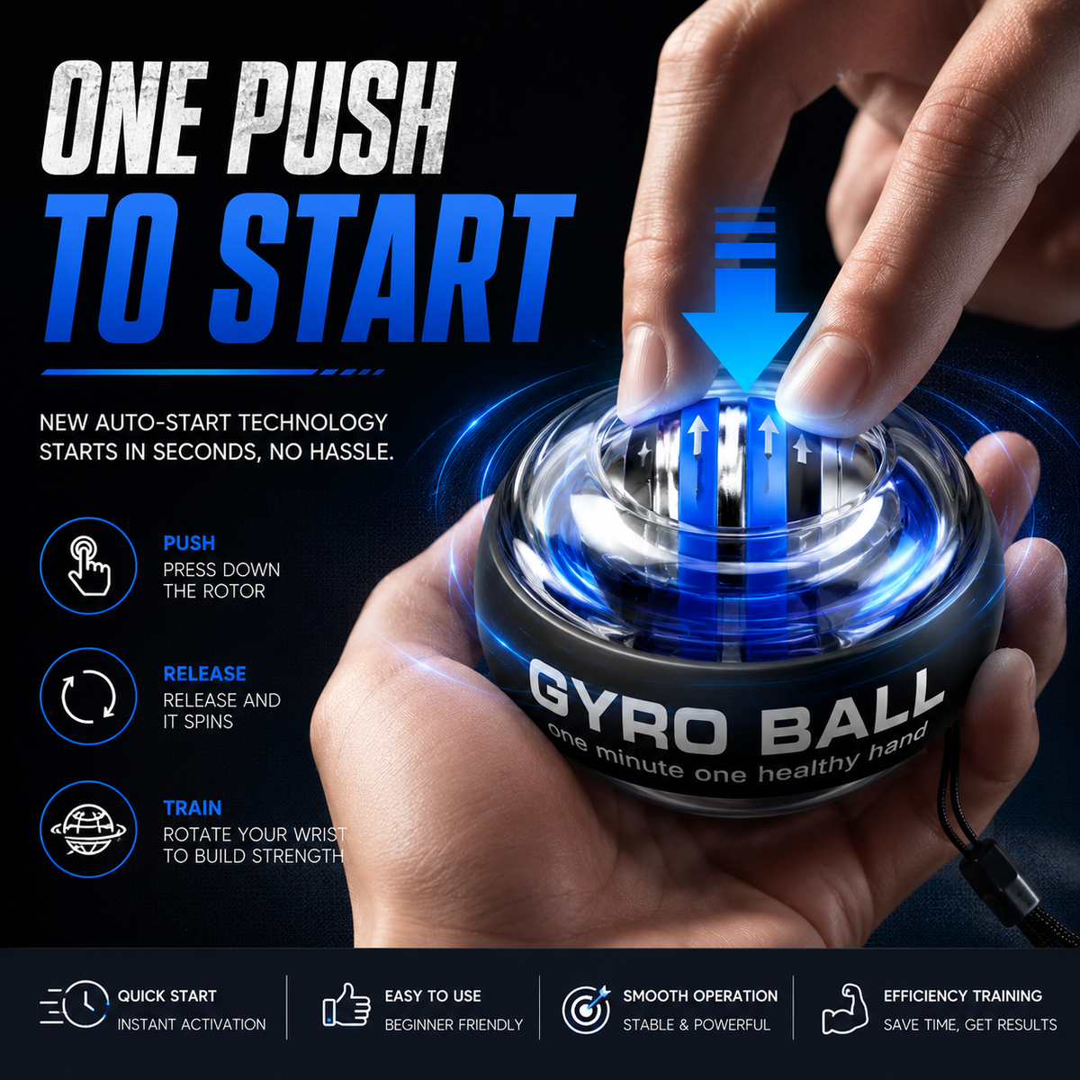 Auto-Start Gyro Ball – Build Grip Strength, Forearm Power & Wrist Endurance Anywhere