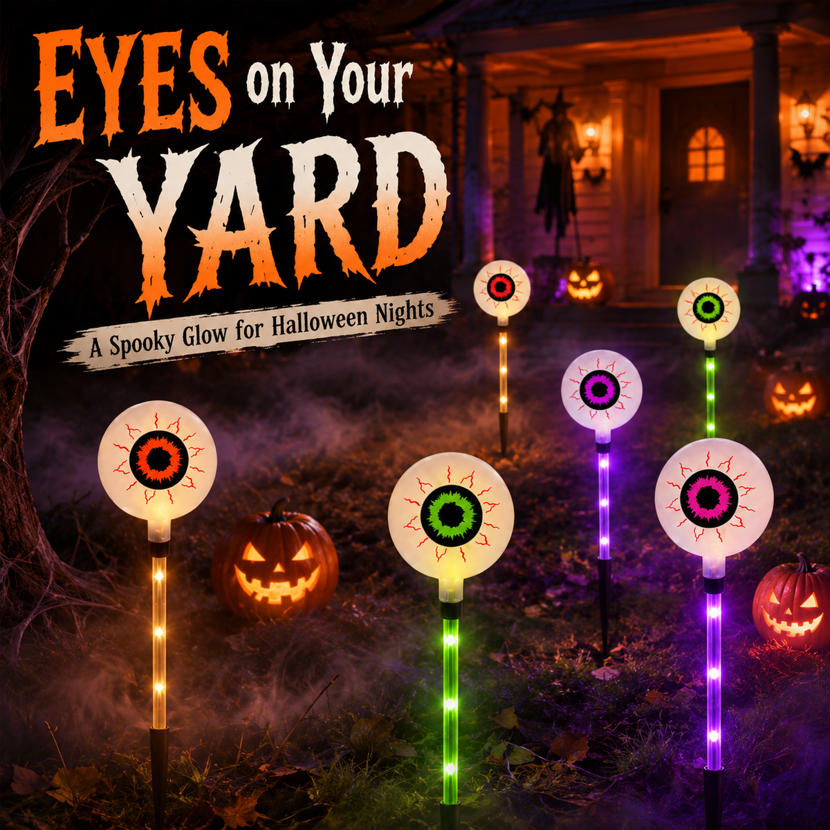 Solar-Powered Halloween Eyeball Yard Lights – 6-Piece Glowing Stake Set