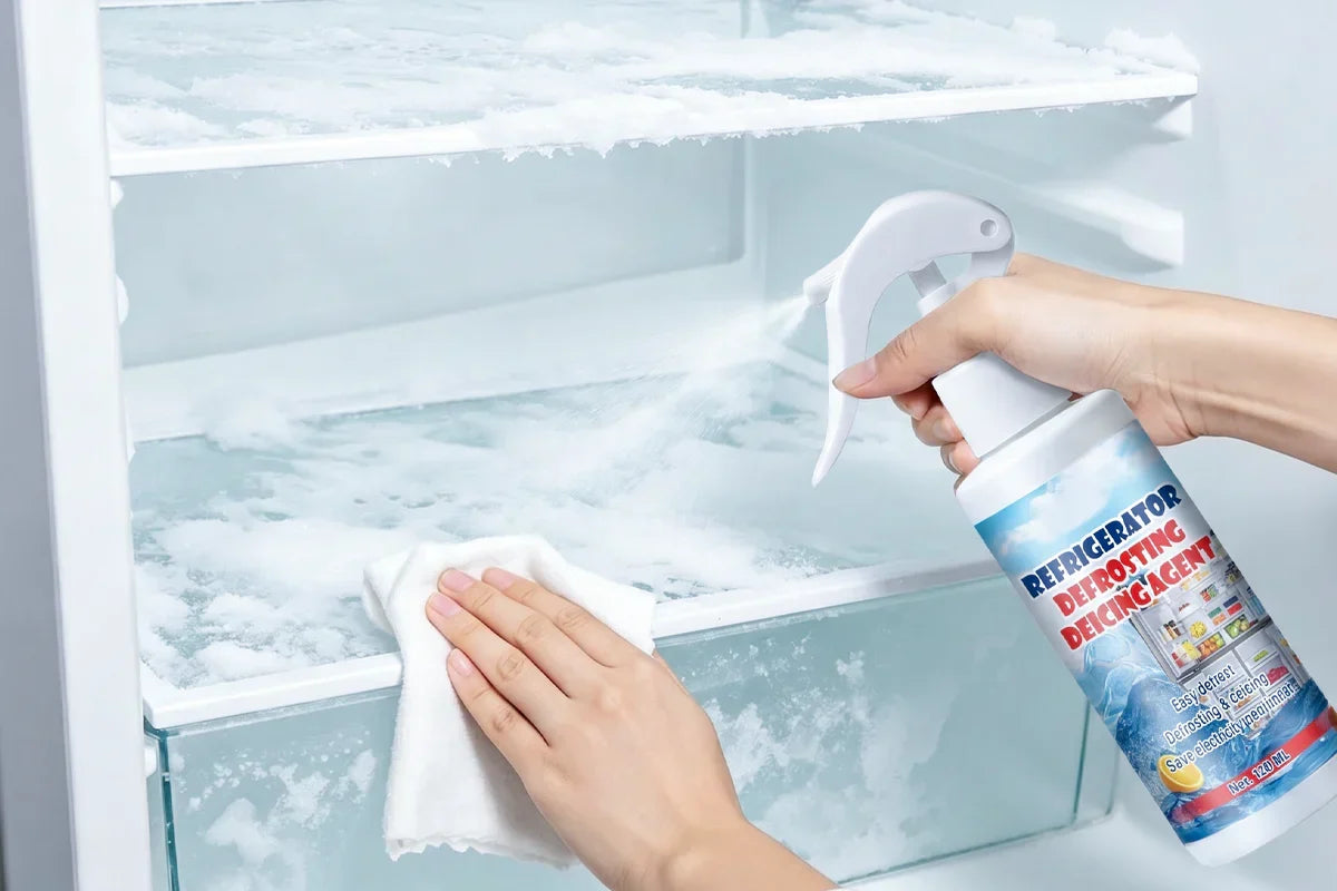 Freezer Ice Remover Spray – Rapid Defrost & Easy Cleaning Free Scraper Included