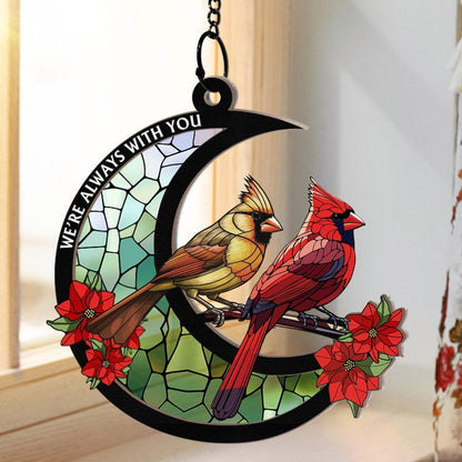 In Loving Memory Cardinal Stained Glass Moon Ornament – Personalized Window Suncatcher
