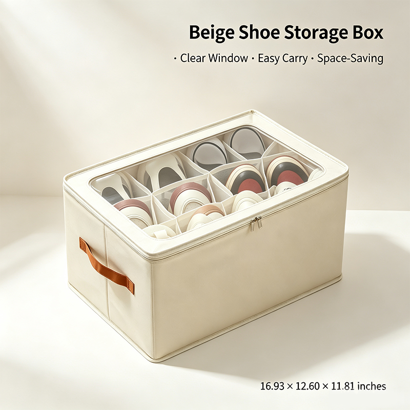 Foldable Shoe Organizer for Closet with Clear Cover, Large Stackable Shoe Storage Box