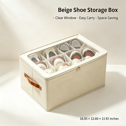 Foldable Shoe Organizer for Closet with Clear Cover, Large Stackable Shoe Storage Box