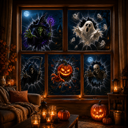 2026 Halloween Window Decals – 3D Crack Glass Spooky Decorations for a Haunted Halloween Scene