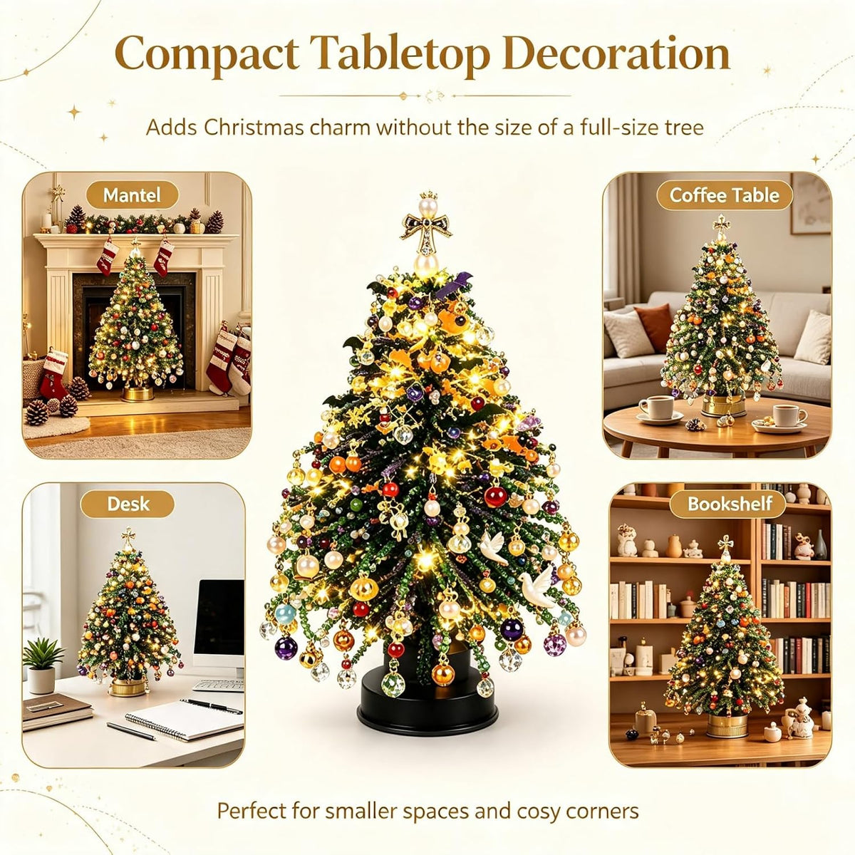 DIY Beaded Christmas Tree Kit, Hand‑Made Mini Crystal Bead Xmas Tree Craft Set