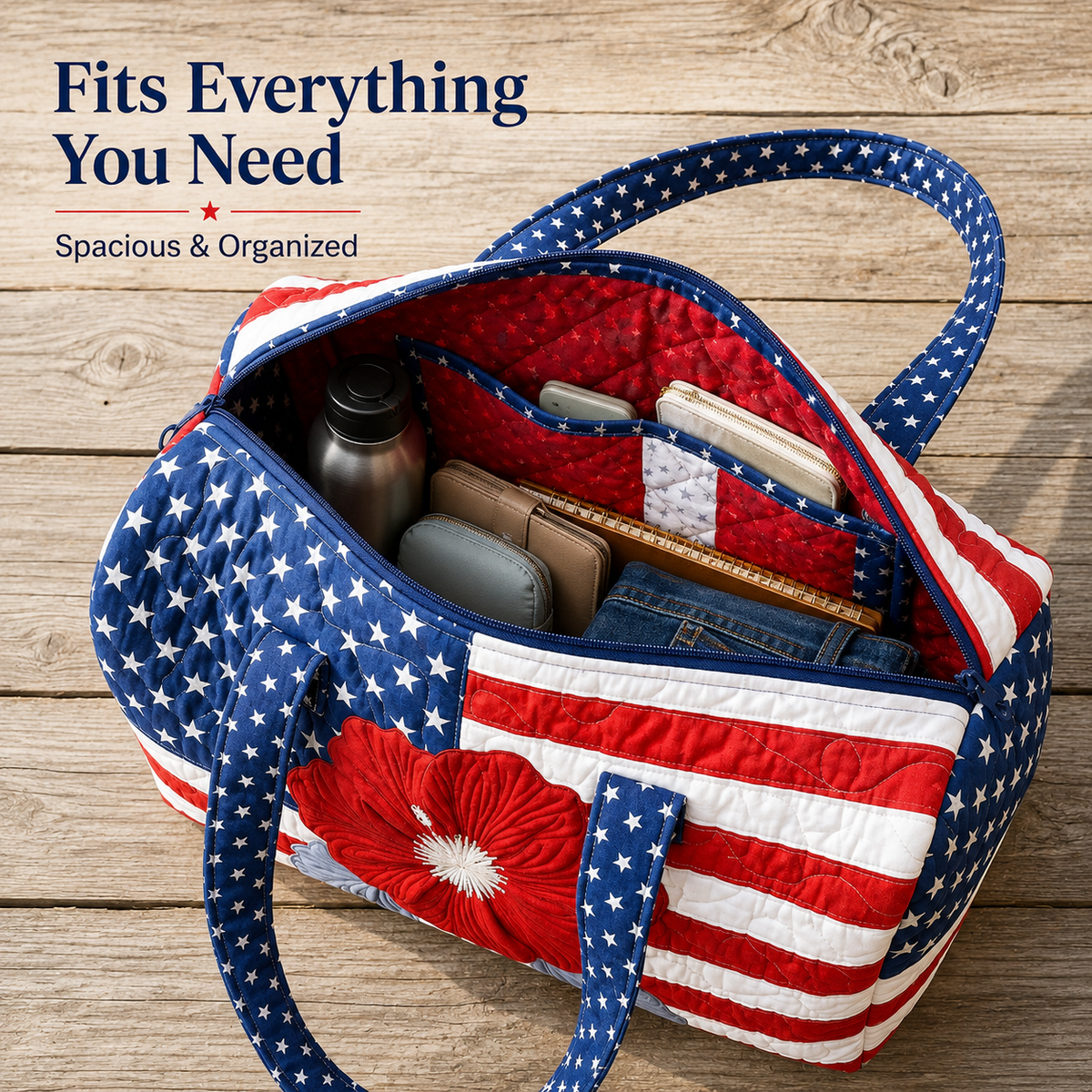 Patriotic Flag Quilted Weekender Travel Duffle Bag