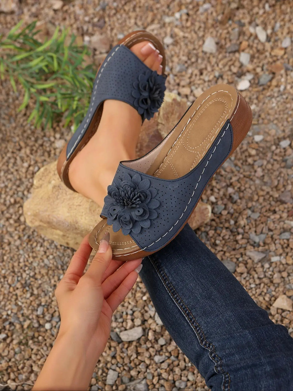 Women's Floral Wedge Sandals – Platform, Slip-On
