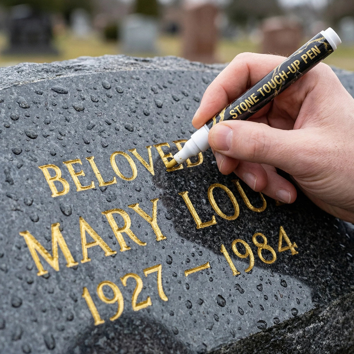 Golden Tombstone Marker Pen for Restoring Faded Grave Inscriptions