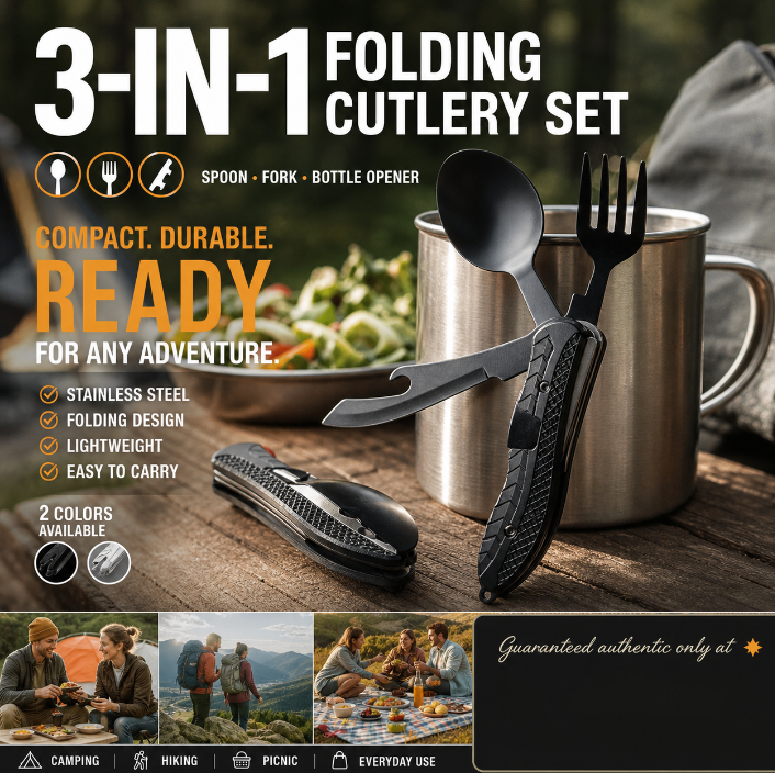 Surprise 50% off！Must-have for outdoor trips 4-In-1 Outdoor Folding Multifunctional Tableware
