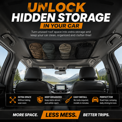 Car Ceiling Cargo Net | Hidden Roof Storage Organizer