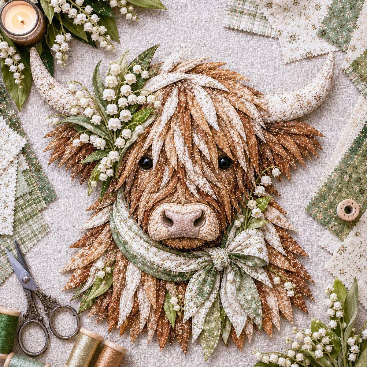 Birth Flower Highland Cow 3D Layered Fabric Art DIY Kit (Beginner-friendly) Buy 2 Free Shipping