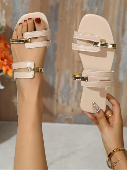 Women's Slides – Square Toe, Low Heel, Slip-On
