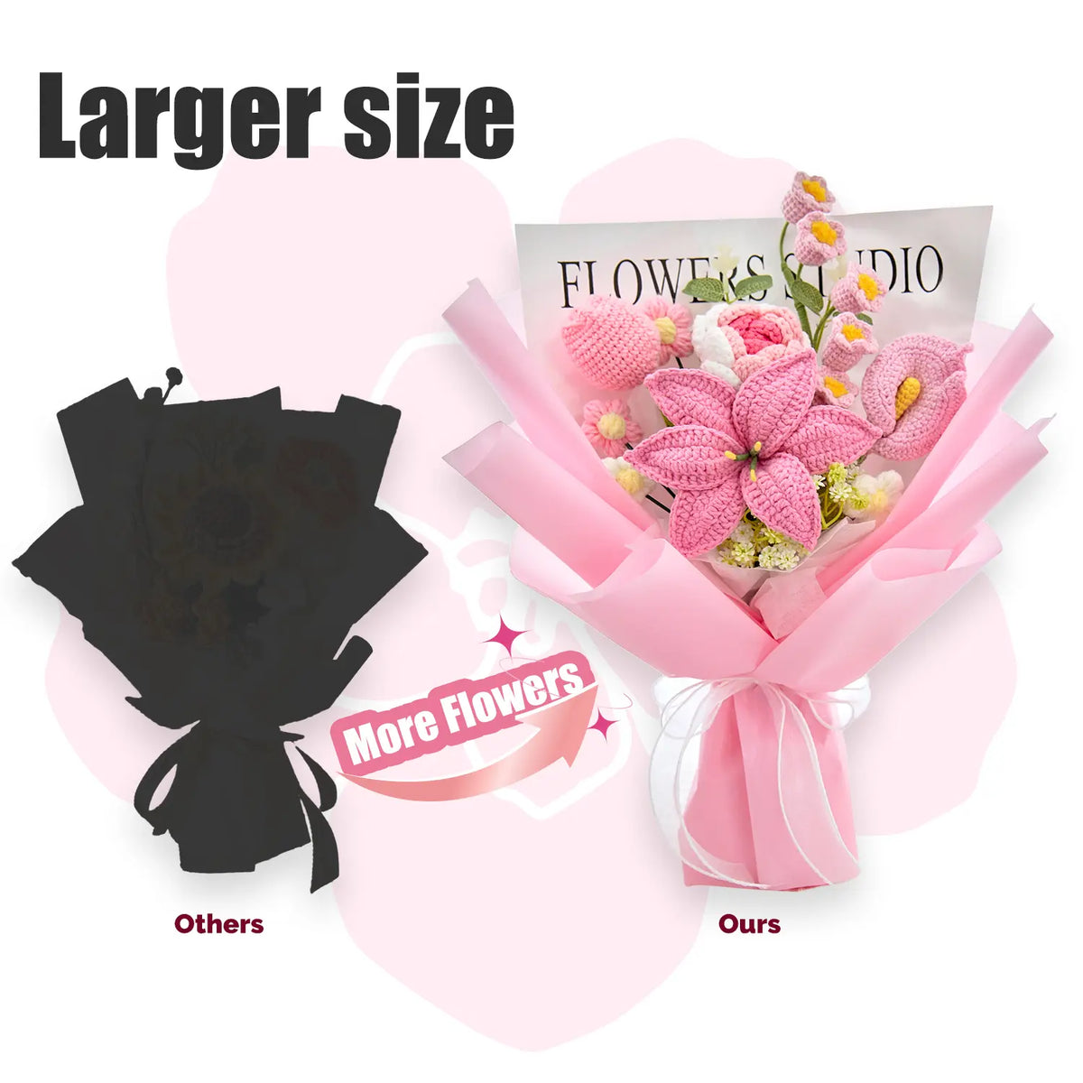 Mother’s Day Gift Pink Crochet Lily Rose Tulip Bouquet