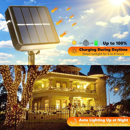 Solar Powered Flexible LED String Lights — 8 Modes, Auto On/Off, IP65 Waterproof