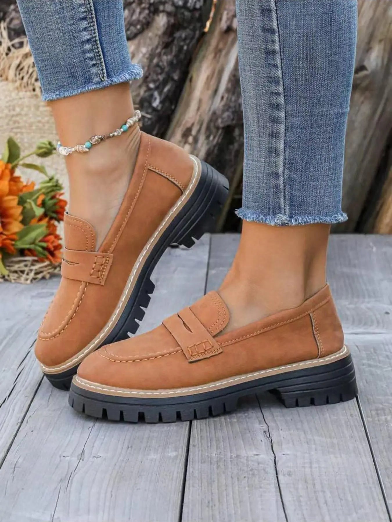 Women's Loafers – Western, Chunky Sole, Slip-On