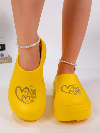 Women's Butterfly Print Heart Design Slippers – Round Toe, Lightweight