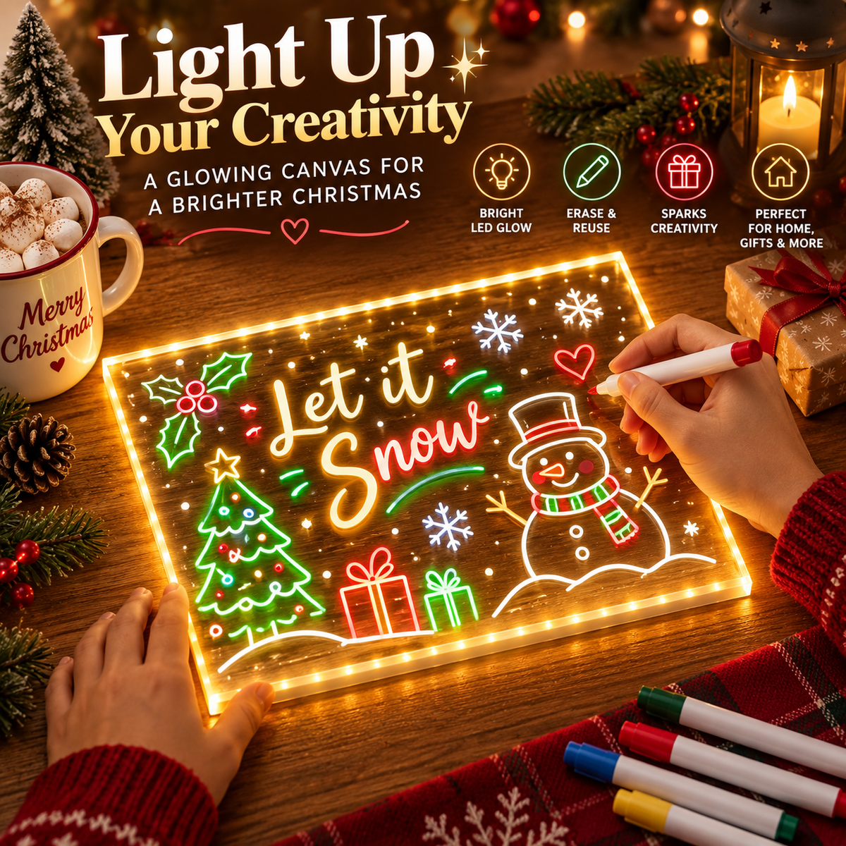 Creative Rewritable Acrylic LED Message Board (set come with 7 Pens)